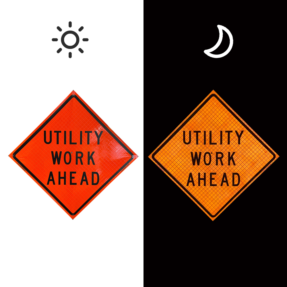 48 Inch Utility Work Ahead Roll Up Reflective Traffic Sign - 